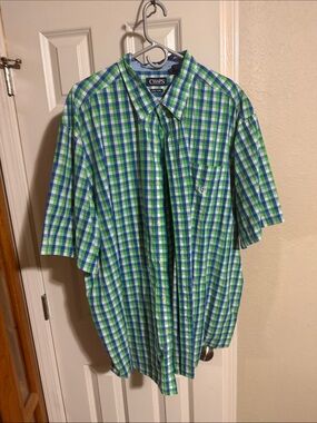Chaps Blue & Green Plaid Short-Sleeve Button-Down Shirt